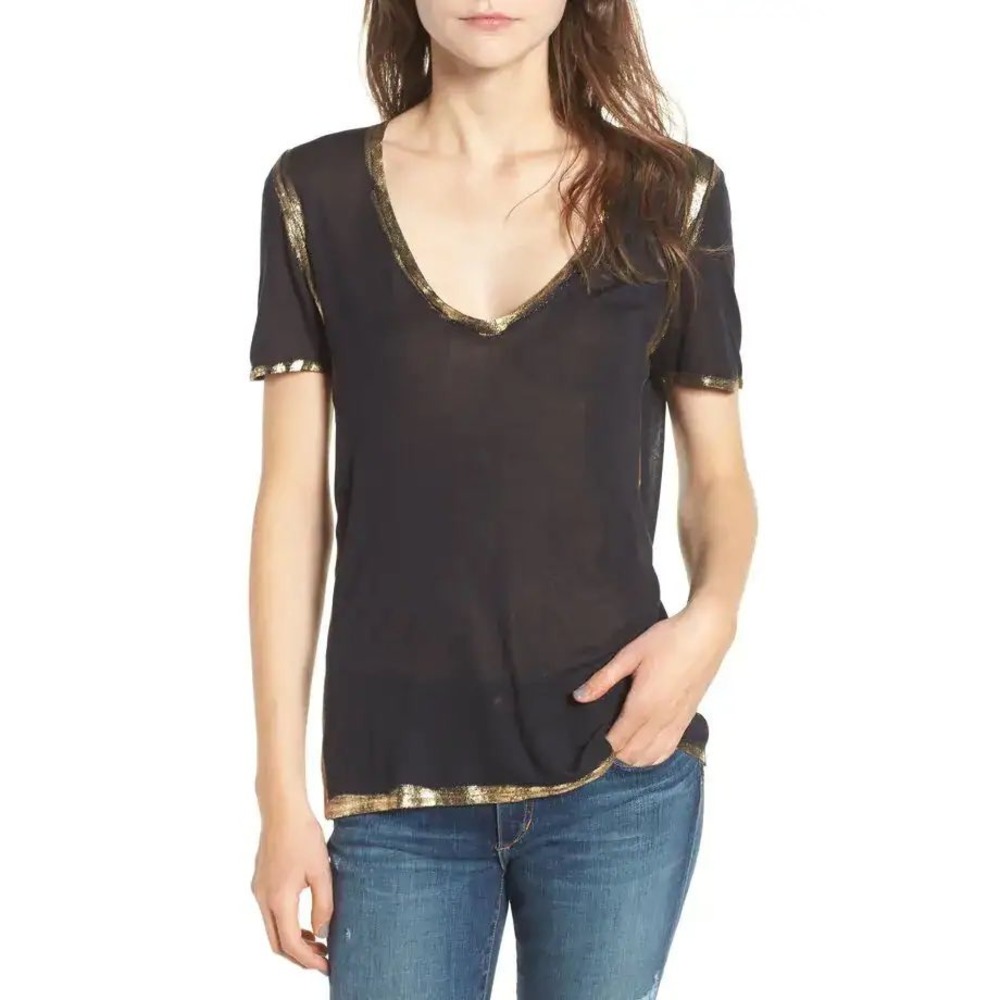 Zadig & Voltaire Tino Gold Foil Tee Size Small Whimsigoth